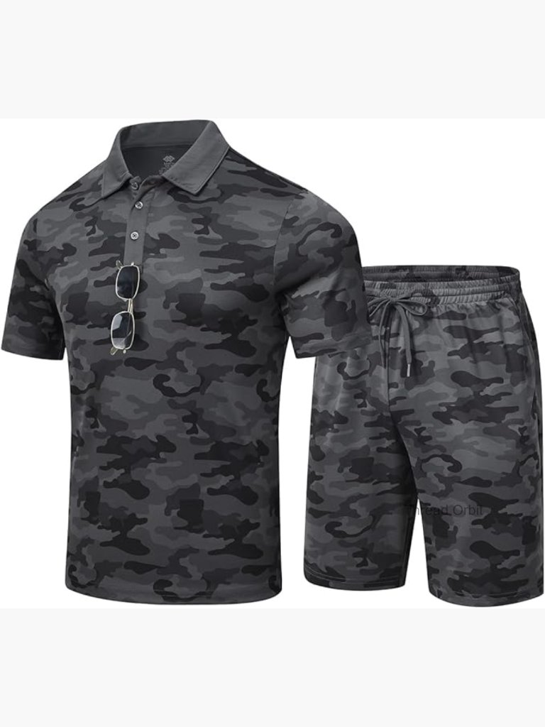 Men's 2 Piece Shorts & Top Set Athletic Track Suit Camo